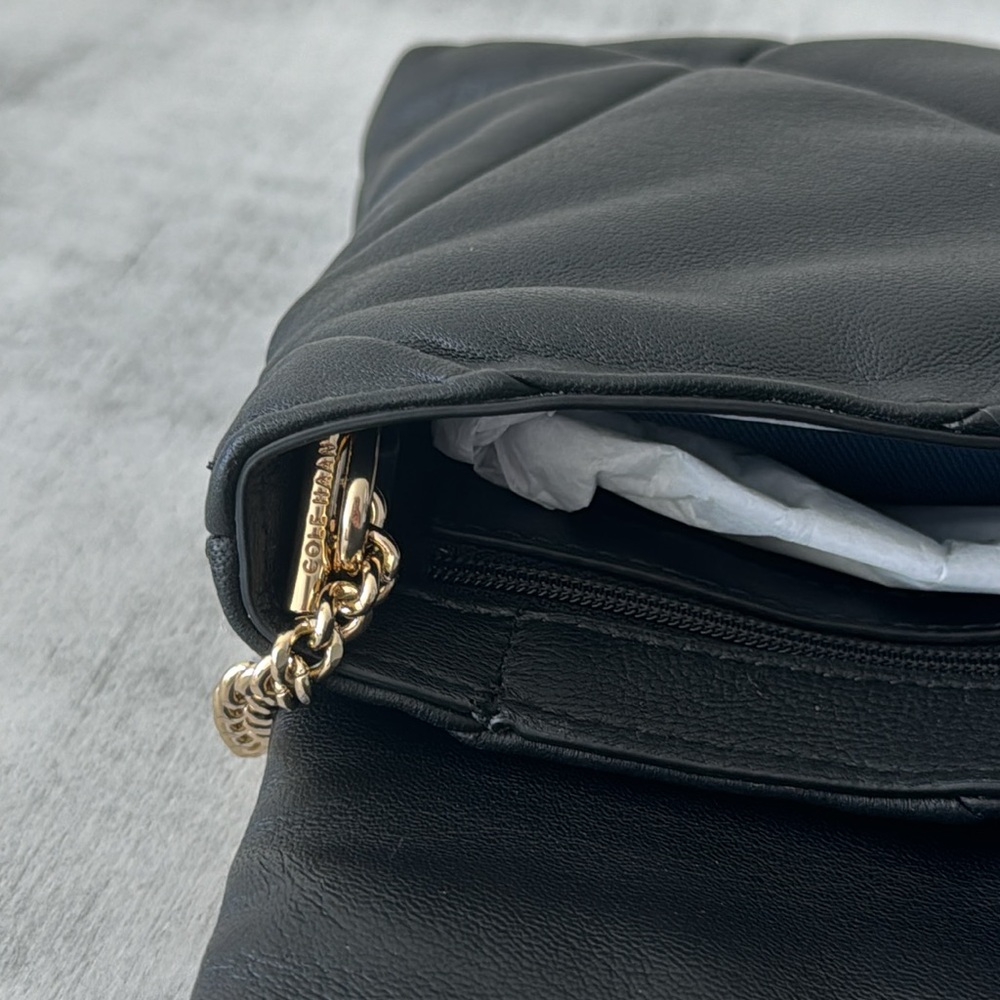Cole Haan Crystal Quilt Leather Clutch Crossbody Black W Chain Strap - Picture 10 of 13